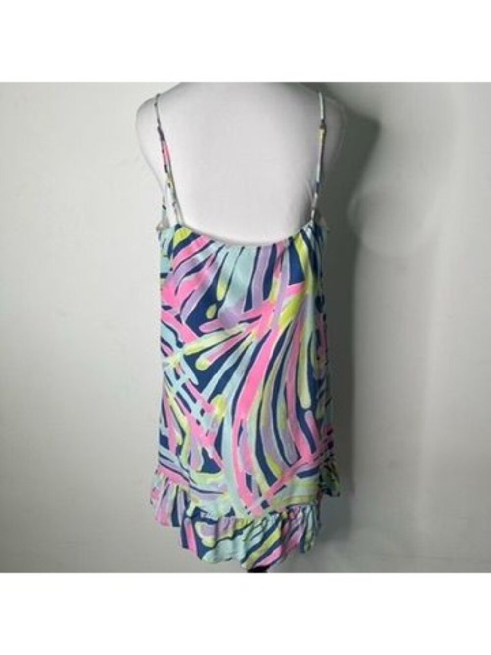 Lilly Pulitzer Zanna Silk Dress SIze L Indigo Sea Dreamin Ruffle Mini 25102 - Picture 5 of 8